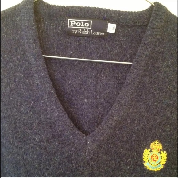 RALPH LAUREN Navy Wool Sweater Embroidered Crest L - Picture 5 of 7